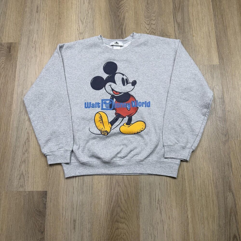 Disney Sweatshirt Mens Medium Gray Mickey Mouse Walt Disney World Pullover